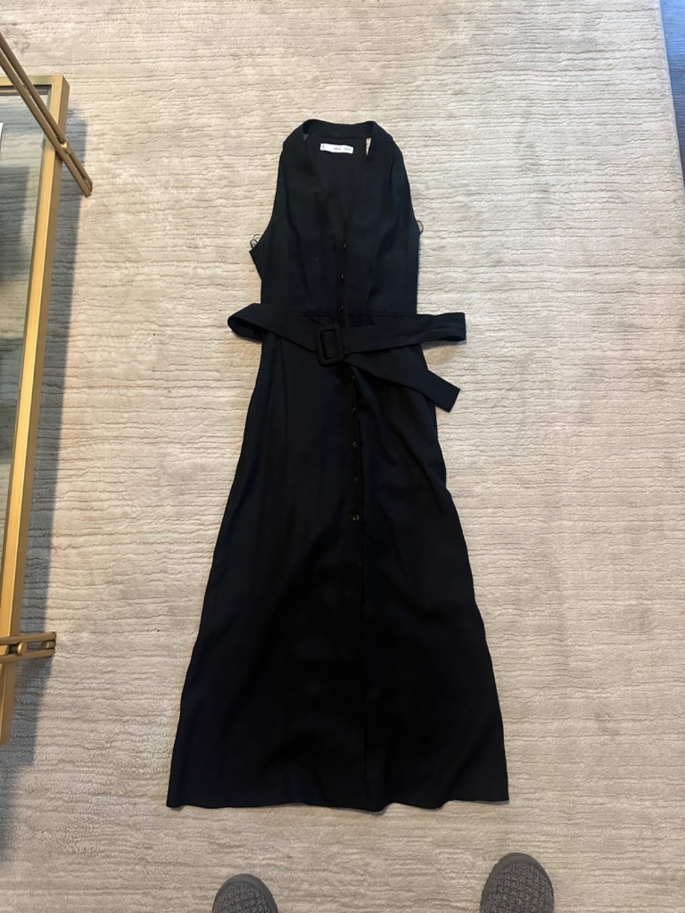 Mango Black Sleeveless Button-Front Belted Maxi Dress